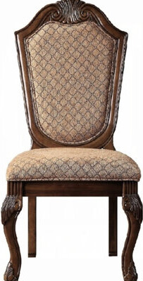 De Side Chair (2) - Fabric Upholstery Cherry Finish Composite Wood 20" Seat Height 2pcs Chairs Padded & Back Foam Padding 28" Product Depth 47" Packag