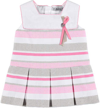 Mayoral Sleeveless Pleated Striped Tweed Dress, Pink, Size 12-36 Months