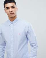 Thumbnail for your product : Polo Ralph Lauren Slim Fit Stripe Poplin Shirt Button Down Collar Polo Player In Blue