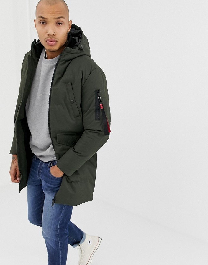 Soul Star Long line Puffer Jacket In Khaki - ShopStyle Outerwear