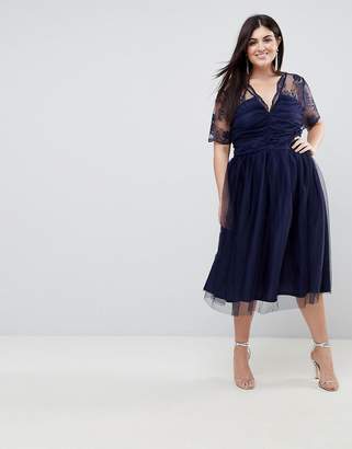 ASOS Curve CURVE Lace Top Midi Dress With Ruched Bodice