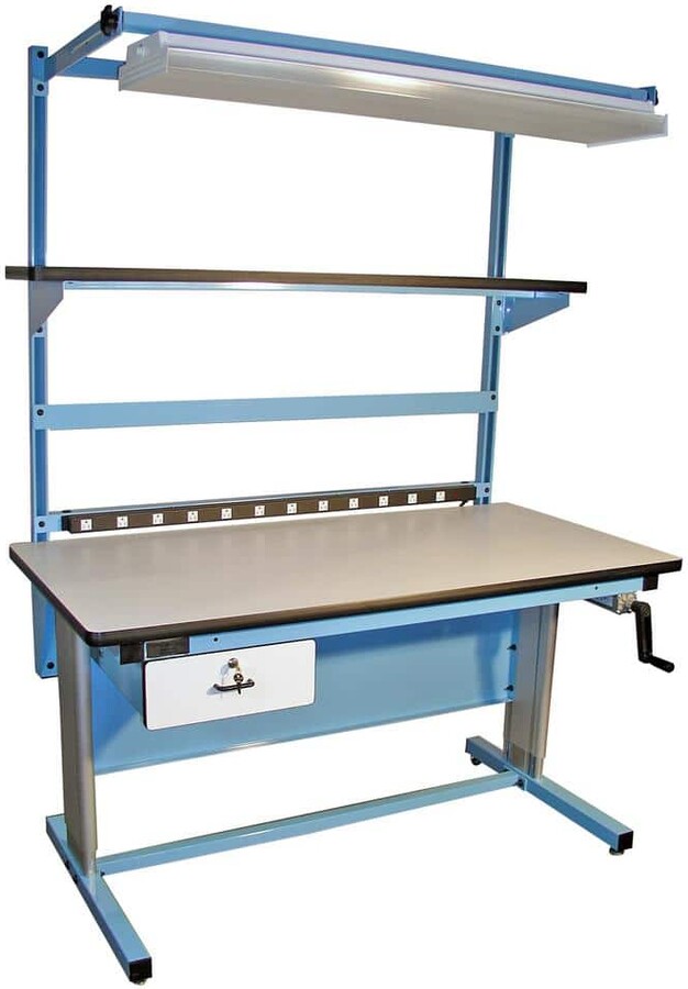 Pro-Line 72 in. Light Blue/White Rectangular 1 -Drawer Standing Desk with Adjustable Height