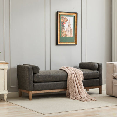 66.34"W Elegant Upholstered Bench,Daybed, Ottoman With Wood Legs & 2 Bolster Pillows For End Of Bed, Bedroom, Living Room, Entryway, Polyurethane(PU)