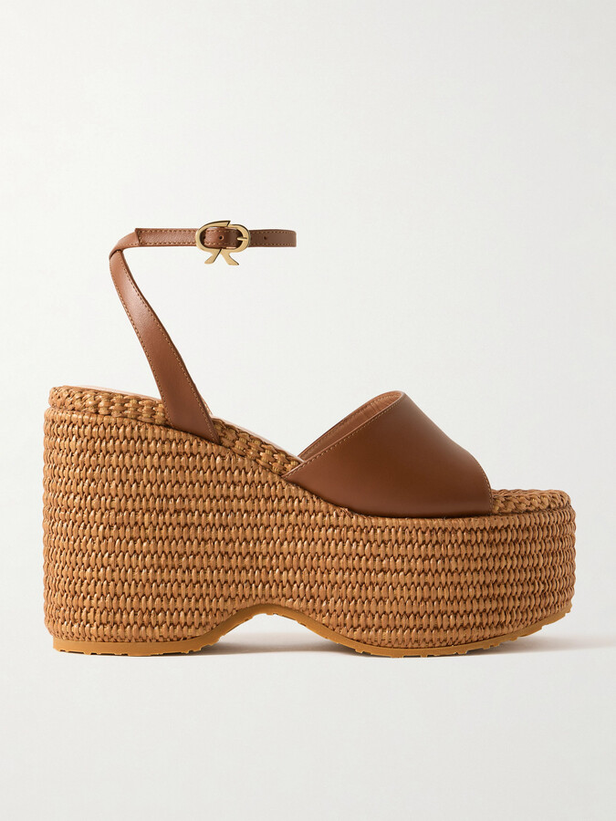 Gianvito Rossi - Thalia 100 Leather Platform Wedge Sandals - Brown