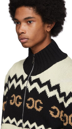 Gucci Black Wool Mirrored GG Zip-Up Sweater