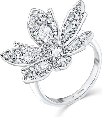 David Morris 18kt white gold diamond Palm one flower ring