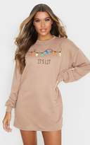 Thumbnail for your product : PrettyLittleThing Stone It's Lit Oversized Jumper Dress