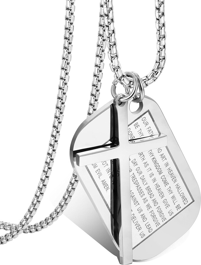 Stephen Oliver Silver Engraved Tag Cross Necklace