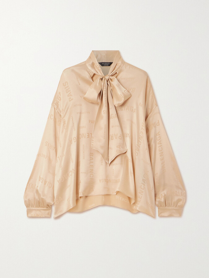 Balenciaga Oversized Pussy-bow Silk-satin Jacquard Blouse - Neutrals