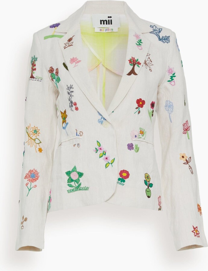 MII Hand Embroidered Linen Jacket in Off White ShopStyle Blazers