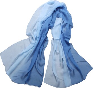 LoveSilk-Scarves LoveSilk Women's 100% Silk Scarf Oblong Gradient Color Blue/Navy blue