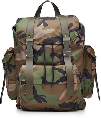 Valentino Camouflage Printed Backpack with Leather