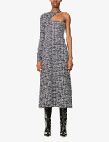 Thumbnail for your product : Saks Potts Kitten one-sleeve branded-print stretch-woven midi dress
