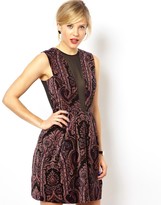 Thumbnail for your product : ASOS Paisley Velvet Mesh Insert Prom Dress