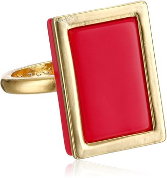 French Connection Gold and Berry Framed Rectangle Ring Size 6