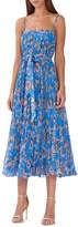 Thumbnail for your product : ML Monique Lhuillier Capri Floral-Print Pleated Sleeveless Tie-Waist Midi Dress