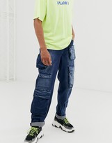 Thumbnail for your product : ASOS Design DESIGN baggy fit cargo jeans with multi pocket in dark wash blue