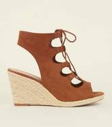 Thumbnail for your product : New Look Tan Suedette Ghillie Lace Up Espadrille Wedges