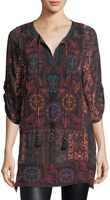 Tolani Adora 3/4-Sleeve Embroidered Printed Tunic