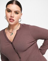 Thumbnail for your product : ASOS Curve ASOS DESIGN Curve co-ord ribbed asymmetric longline cardigan