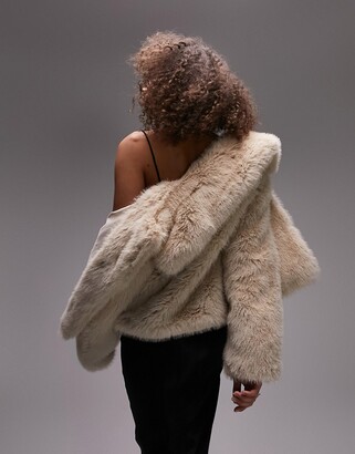 Topshop Tall faux fur jacket in cream - ShopStyle