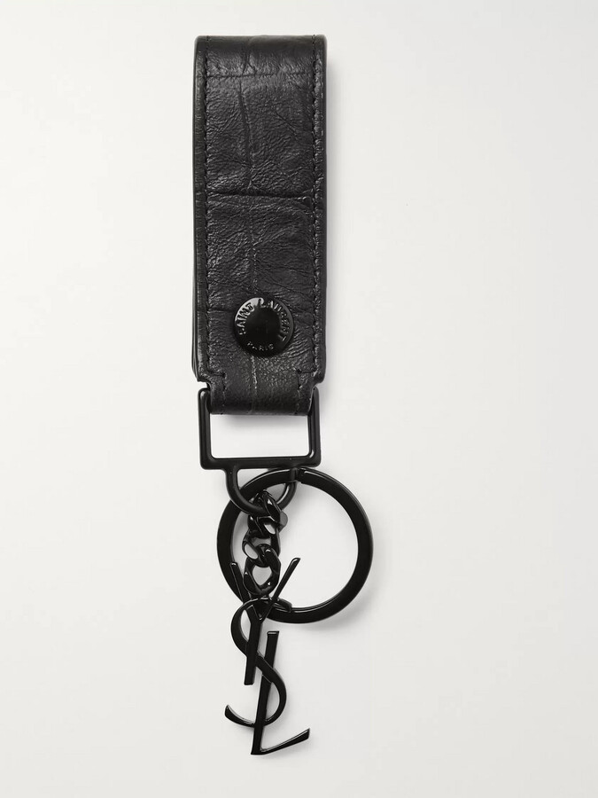 Yves Saint Laurent YSL Black Logo Key Ring Silvery Leather Metal Pony-style  calfskin ref.426675 - Joli Closet