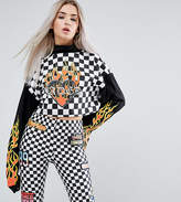 Thumbnail for your product : Jaded London Petite Cropped Long Sleeve Top In Check Logo Print