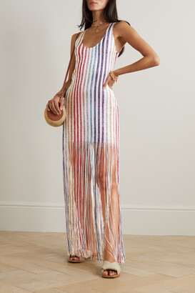 Missoni Striped Fringed Metallic Crochet-knit Coverup