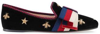 Gucci Embroidered velvet ballet flat with Sylvie bow