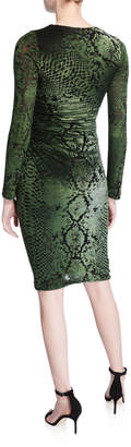 Fuzzi Python-Printed Long-Sleeve Fitted Velvet Dress