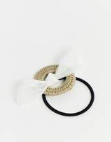 Thumbnail for your product : ASOS Design DESIGN hairband with woven open circle detail and bow in cream
