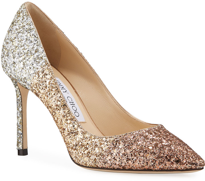 gold sparkly pumps