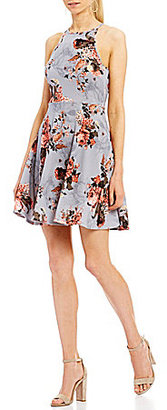 Soprano Floral Printed High Neck Fit-And-Flare Dress