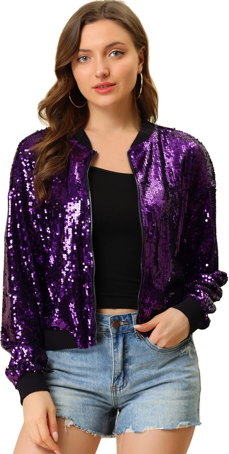 purple sequin bomber jacket