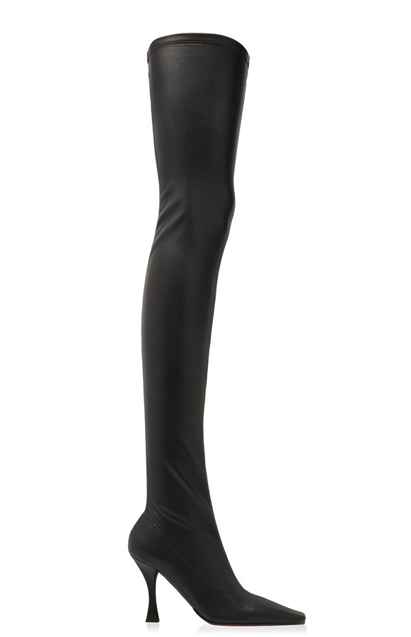 thigh high stretch suede boots