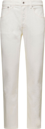 Kenzo White 5-pocket Slim Jeans With Logo Patch In Stretch Cotton Denim Man