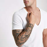 Thumbnail for your product : River Island Mens White pique deep V neck muscle fit T-shirt