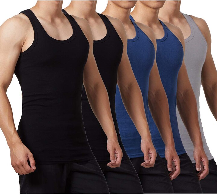 FALARY Mens Vest Tops Pack of 5 Tank Tops Fitted 100 Cotton Basic Plain Color Underwear and