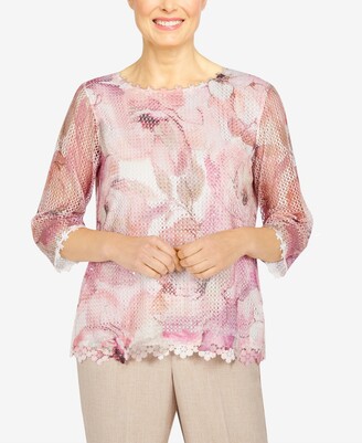 Alfred Dunner Womens Petite Scroll Two-for-one Top 