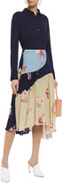 Thumbnail for your product : Preen Line Asymmetric Color-block Floral-print Satin-crepe Midi Skirt