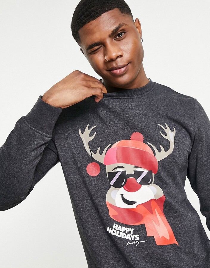 Jack and Jones Originals Christmas sweatshirt with reindeer print in black  - ShopStyle Jumpers & Hoodies