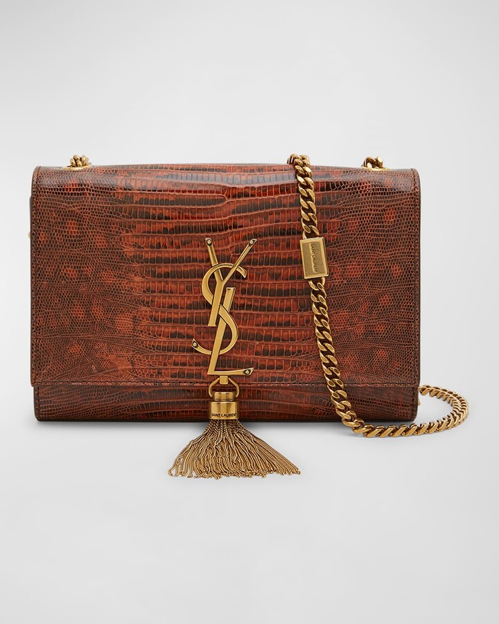 Saint Laurent Kate Small Tassel Wallet on Chain in Lizard-Embossed Leather