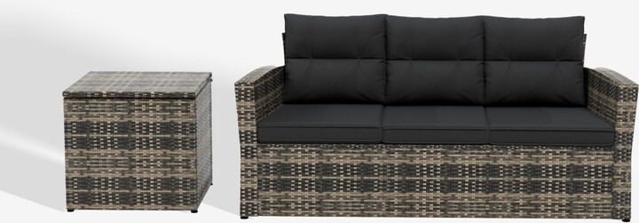WestinTrends 2-Piece Pe Rattan Wicker Outdoor Sofa with Cushions Side Table Set