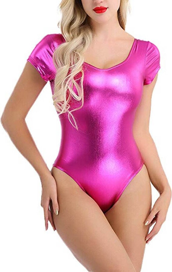 HOOUDO Women One Piece Swimsuit Push Up Shiny Liquid Metallic Bikini