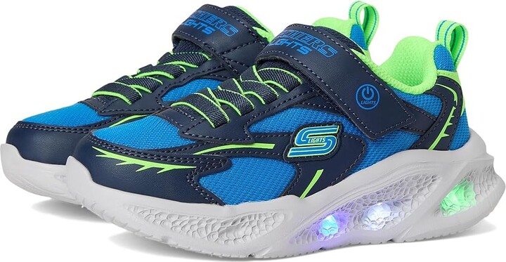 SKECHERS KIDS Meteor-lights 401497L (Little Kid/Big Kid) Boy's Shoes Navy/Lime : 3.5 Big Kid M, Synthetic/Textile