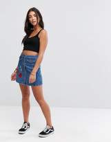 Thumbnail for your product : Brave Soul Poppy Button Through Denim Skirt with Embroidery
