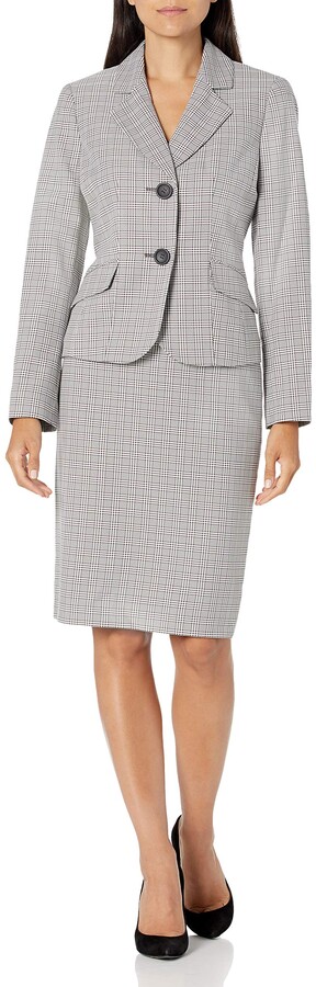 Le Suit Womens 2 Button Notch Collar Flap Pocket Glen Plaid Slim Skirt Suit 