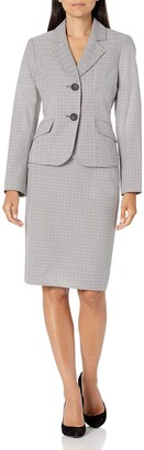 Le Suit Women's 2 Button Notch Collar Flap Pocket Glen Plaid Slim Skirt Suit Set