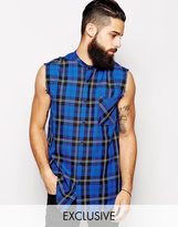 Thumbnail for your product : Reclaimed Vintage Longline Sleeveless Shirt with Grandad Collar