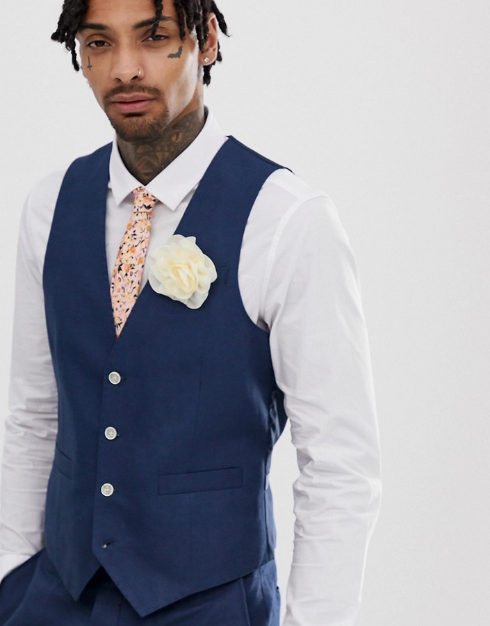 Gianni Feraud wedding slim fit linen plain suit vest - ShopStyle